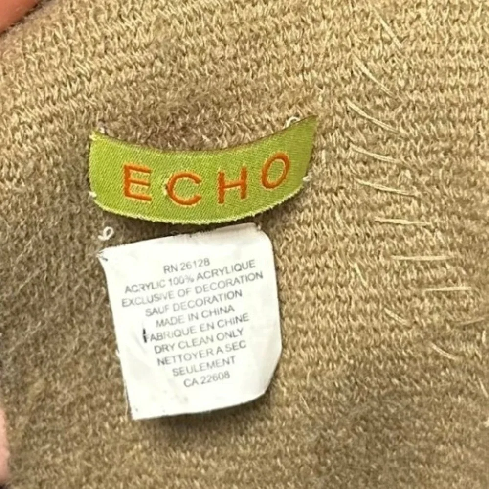 ECHO‎ Scarf Women's Geometric Circle Pattern Fringe Acrylic Brown Teal Statement